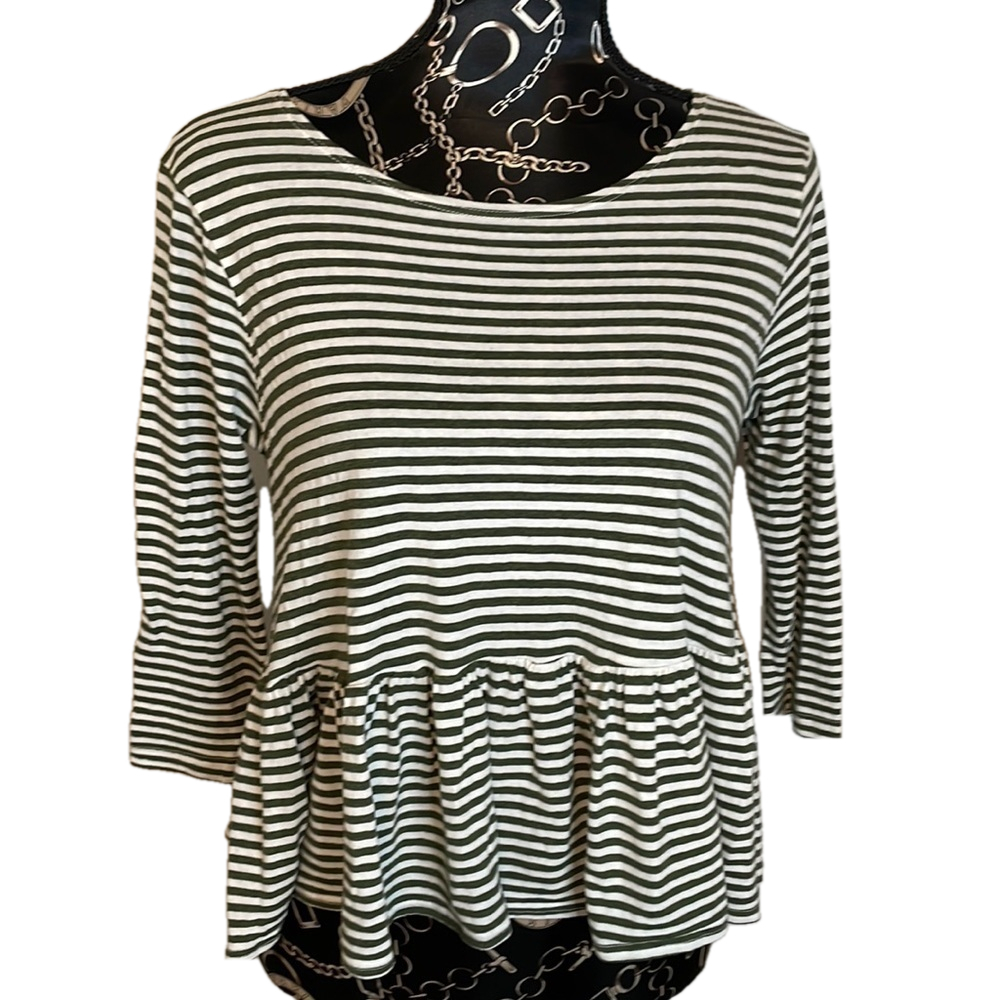 WE The Free Green White Striped 3/4 Sleeve Baby‎ Doll Size Small